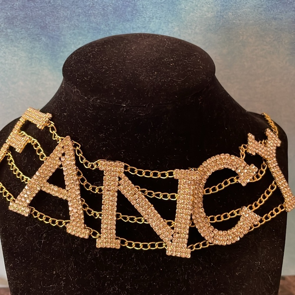 Fancy Rhinestone Gold Choker - Picture 9 of 11